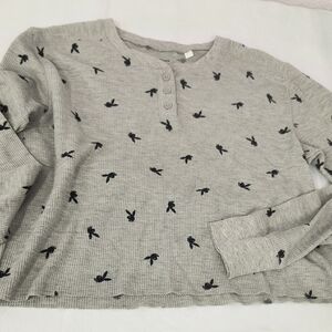 PLAYBOY PacSun Gray Henley Bunny Logo PJ Sleepshirt M-L